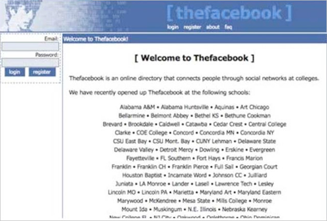 První webové stránky Facebooku
