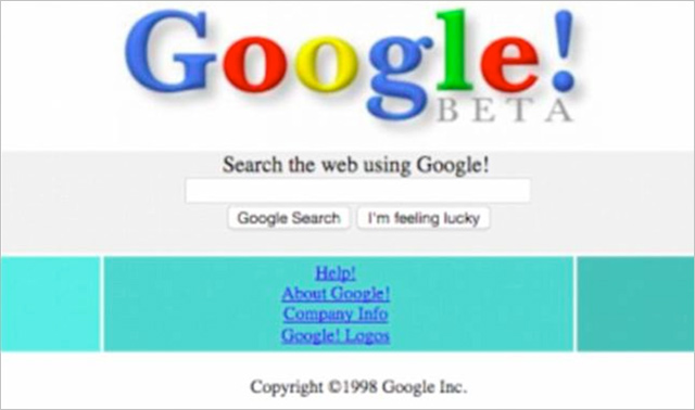 Internetové stránky Googlu před více než 20ti lety