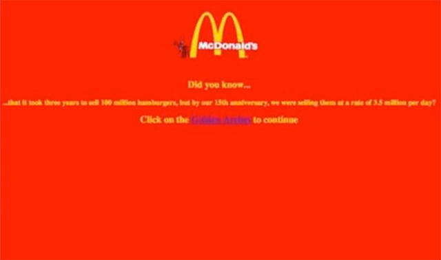 První webové stránky firmy McDonald