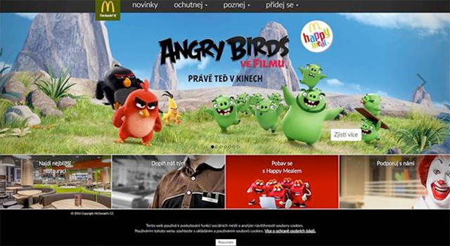 Internetové stránky McDonald dnes