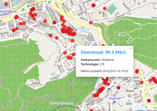 Rychlost LTE internetu v Karlových Varech - operátor Vodafone