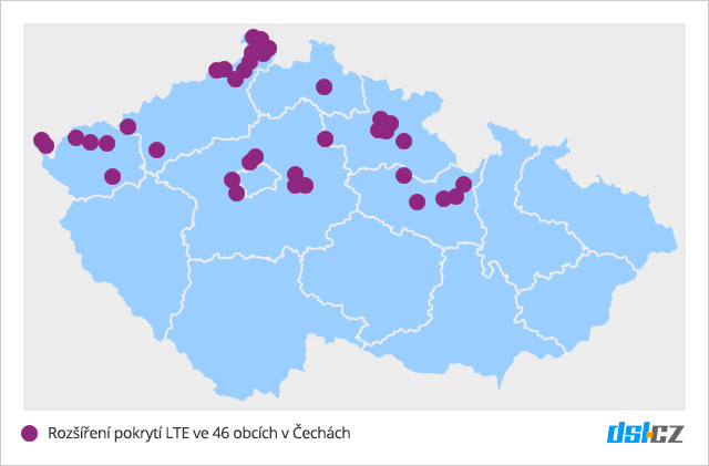 Pokrytí LTE T-Mobilem v září 2016 v Čechách 