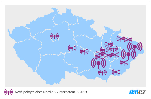 Mapa pokrytí internetu Nordic 5G 5/2019